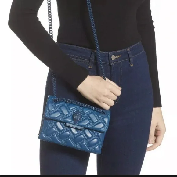 Kurt Geiger London Mini Kensington Leather Drench Blue Convertible Crossbody Bag - Picture 3 of 8